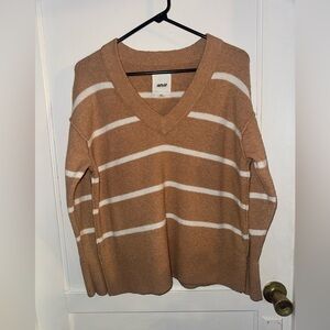 Aerie Women's Brown and Cream V-Neck Sweater